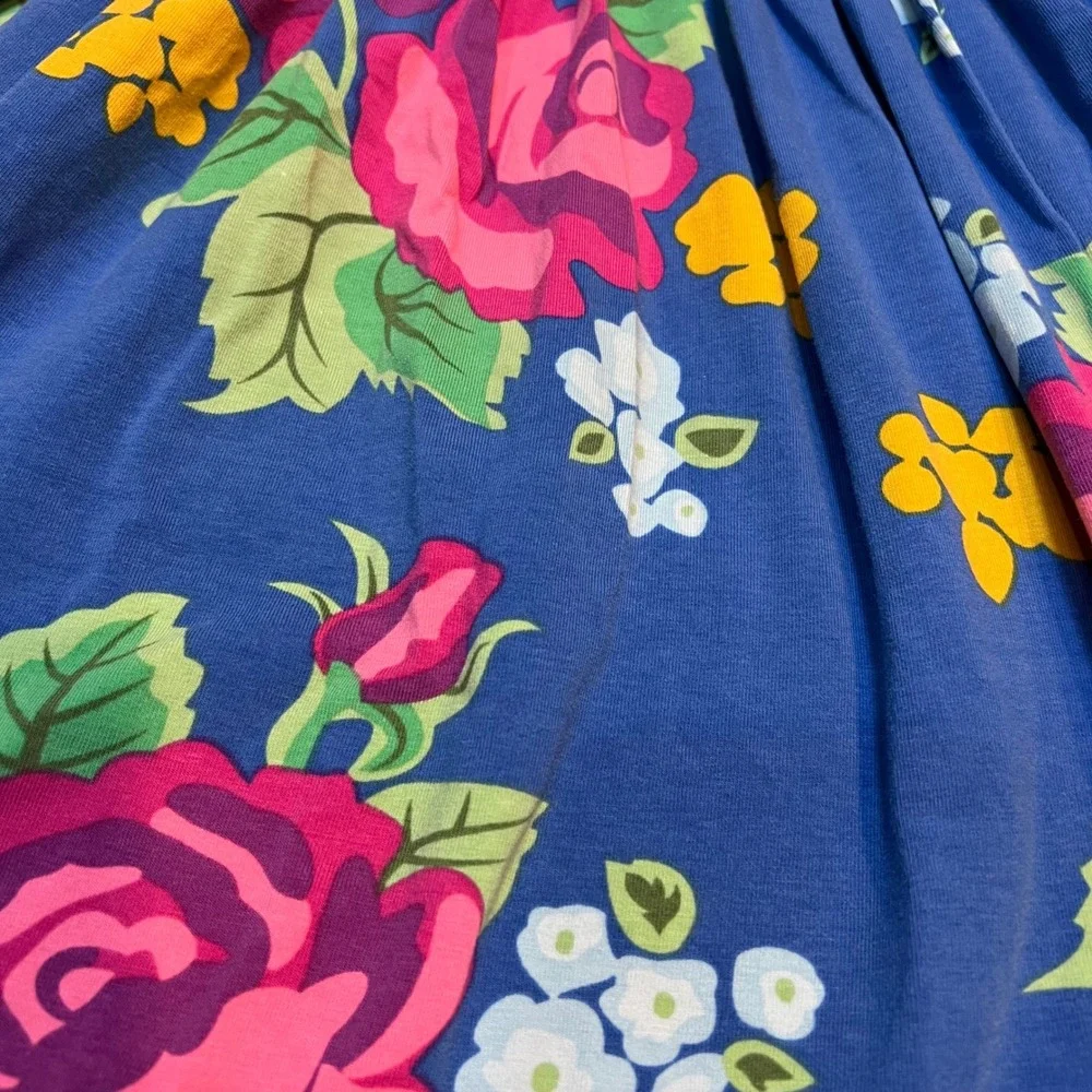 Matilda Jane Girls Blue Floral Ruffle Pocket Dress Size 10 Pink Rose Polka Dot